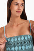 Embroidered short top in linen with adjustable straps